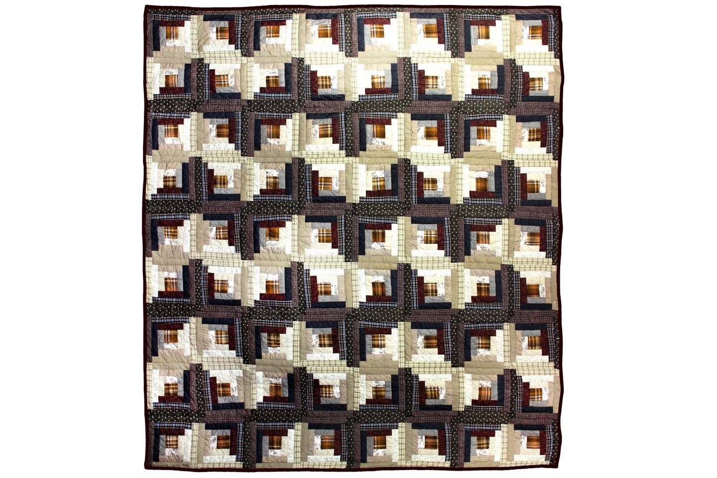 Patch Magic’s Express Log Cabin - Patchwork Lap / Throw Quilt - Filled with Soft Cotton, Handmade, 100% Cotton Throw/Lap Quilt.