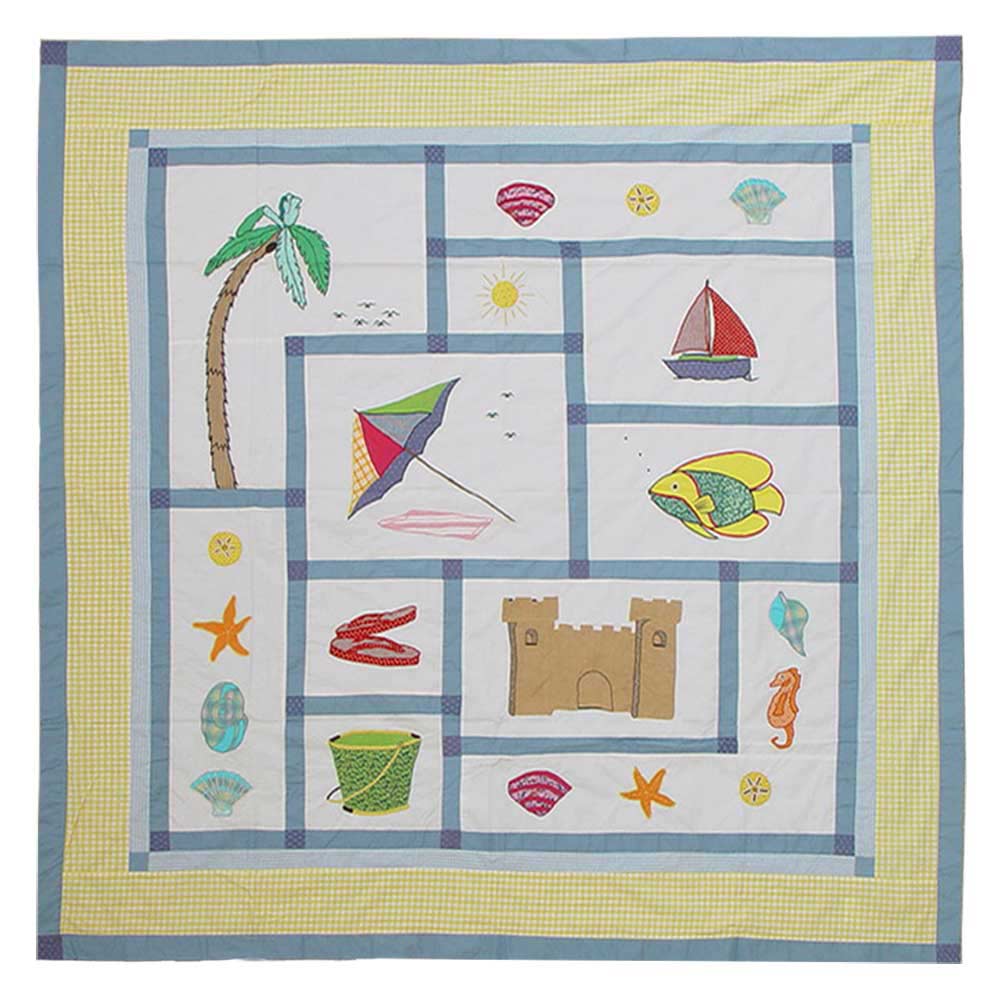 Summer Fun Beach Shower Curtain - 72"x72" | 100% Cotton, Tropical Palm & Sandcastle Design