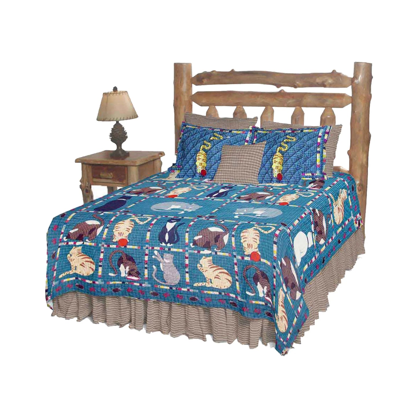 Kitty and Meow Quilt, Hand cut and Appliqued cotton fabric motifs.