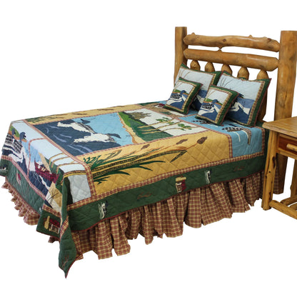Loons on the lake Quilt, Hand cut and Appliqued cotton fabric motifs.