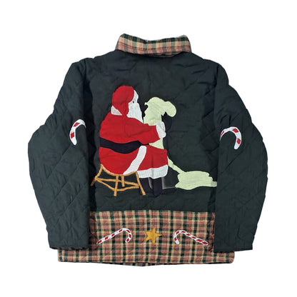 Reversible Quilted Cotton Jacket with Santa and Christmas Tree Design – Handmade, Organic Cotton Filling, Festive Holiday Wear – Available in 7 Sizes