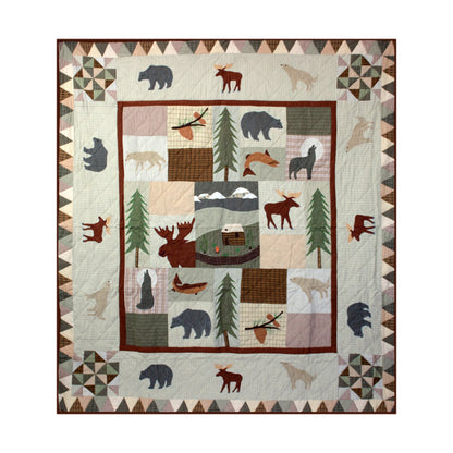 White Mountain Whispers Quilt, Hand cut and Appliqued cotton fabric motifs.