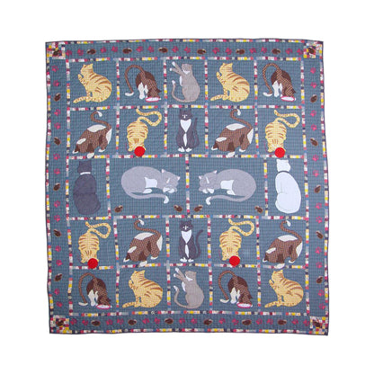 Kitty and Meow Quilt, Hand cut and Appliqued cotton fabric motifs.