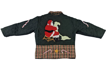 Reversible Quilted Cotton Jacket with Santa and Christmas Tree Design – Handmade, Organic Cotton Filling, Festive Holiday Wear – Available in 7 Sizes