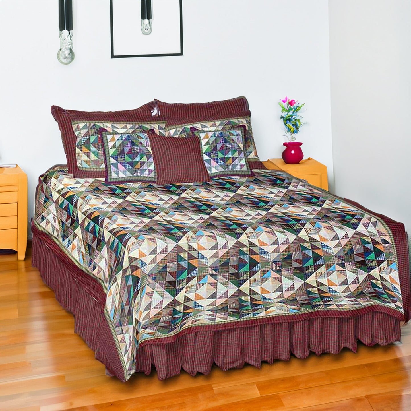 Frosting Patches Quilt, Hand cut and Patchwork cotton fabric blocks | Buy a Quilt and Get a Matching Pillow Sham FREE