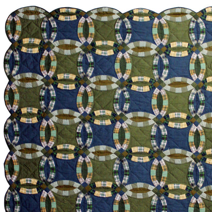 Chambray Ring Super King Quilt – 110"x96" Handmade Quilt with Double Ring Wedding Pattern – Custom Sizes Available