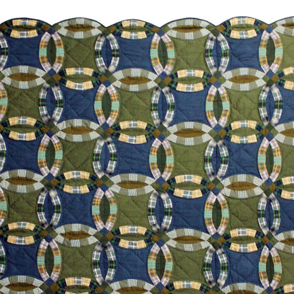 Chambray Ring Super King Quilt – 110"x96" Handmade Quilt with Double Ring Wedding Pattern – Custom Sizes Available