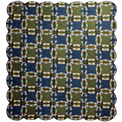 Chambray Ring Super King Quilt – 110"x96" Handmade Quilt with Double Ring Wedding Pattern – Custom Sizes Available