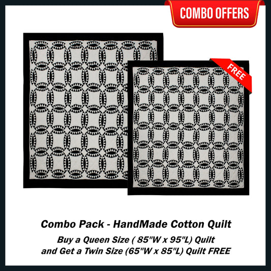 Coal Wedding Ring Handmade Cotton Quilt - Buy a Queen Size Quilt and Get a Twin Size Quilt FREE