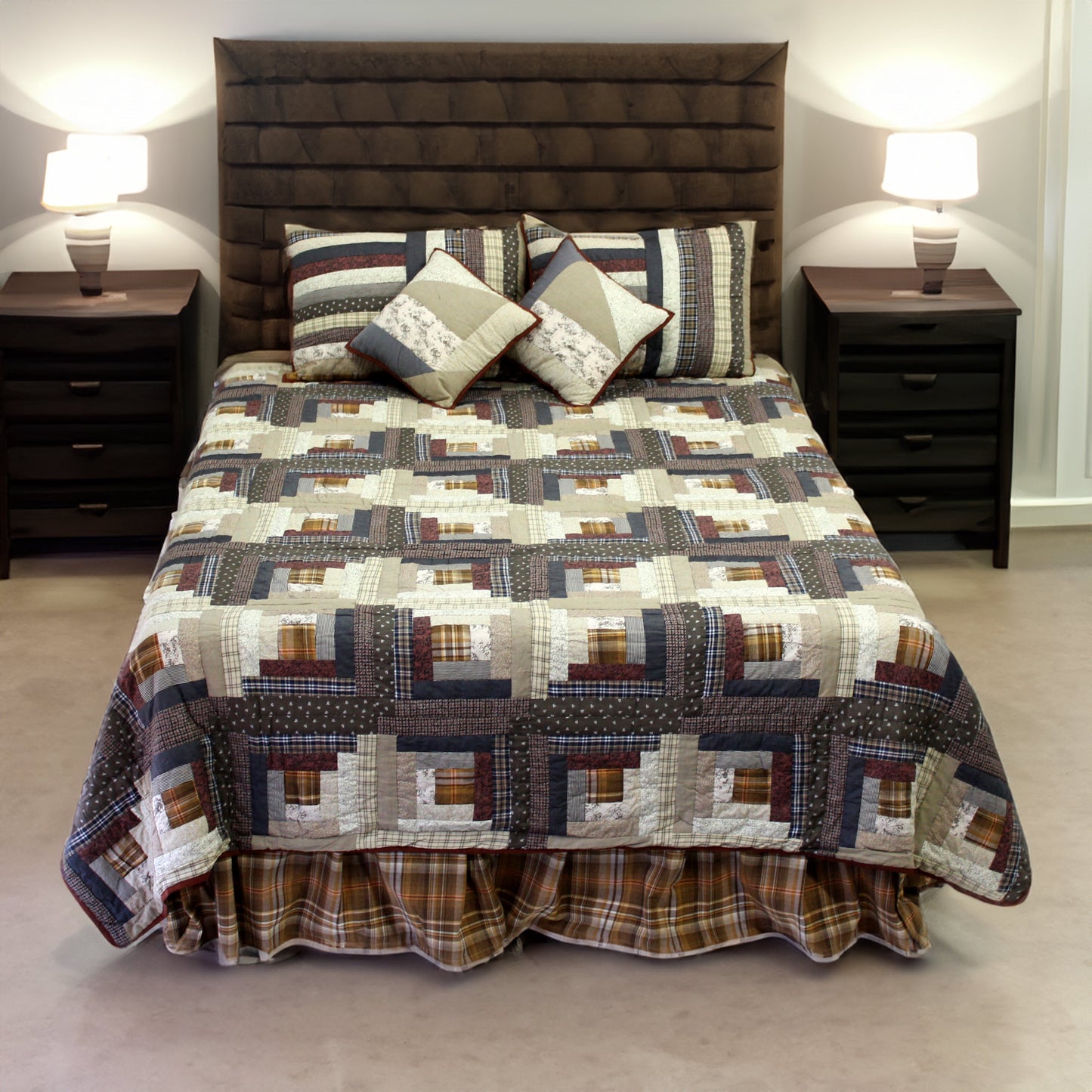 Express Log Cabin Super King Quilt | Handmade Cotton Quilt with Historic Railroad-Inspired Design