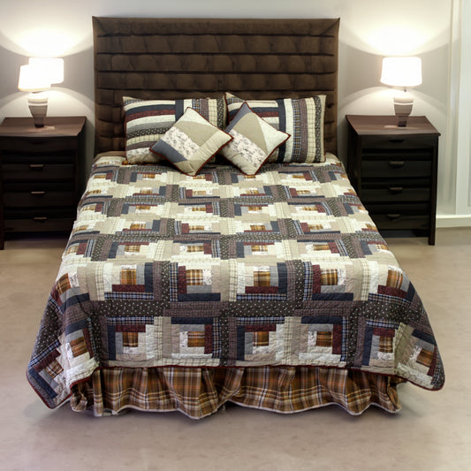Express Log Cabin Super King Quilt | Handmade Cotton Quilt with Historic Railroad-Inspired Design