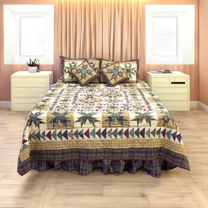 Blazing Stars Quilt, Hand cut and Patchwork cotton fabric blocks.