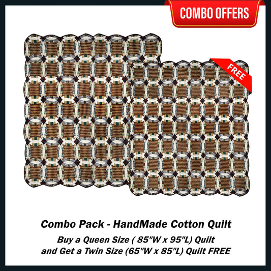 Farmland Wedding Ring Handmade Cotton Quilt - Buy a Queen Size Quilt and Get a Twin Size Quilt FREE