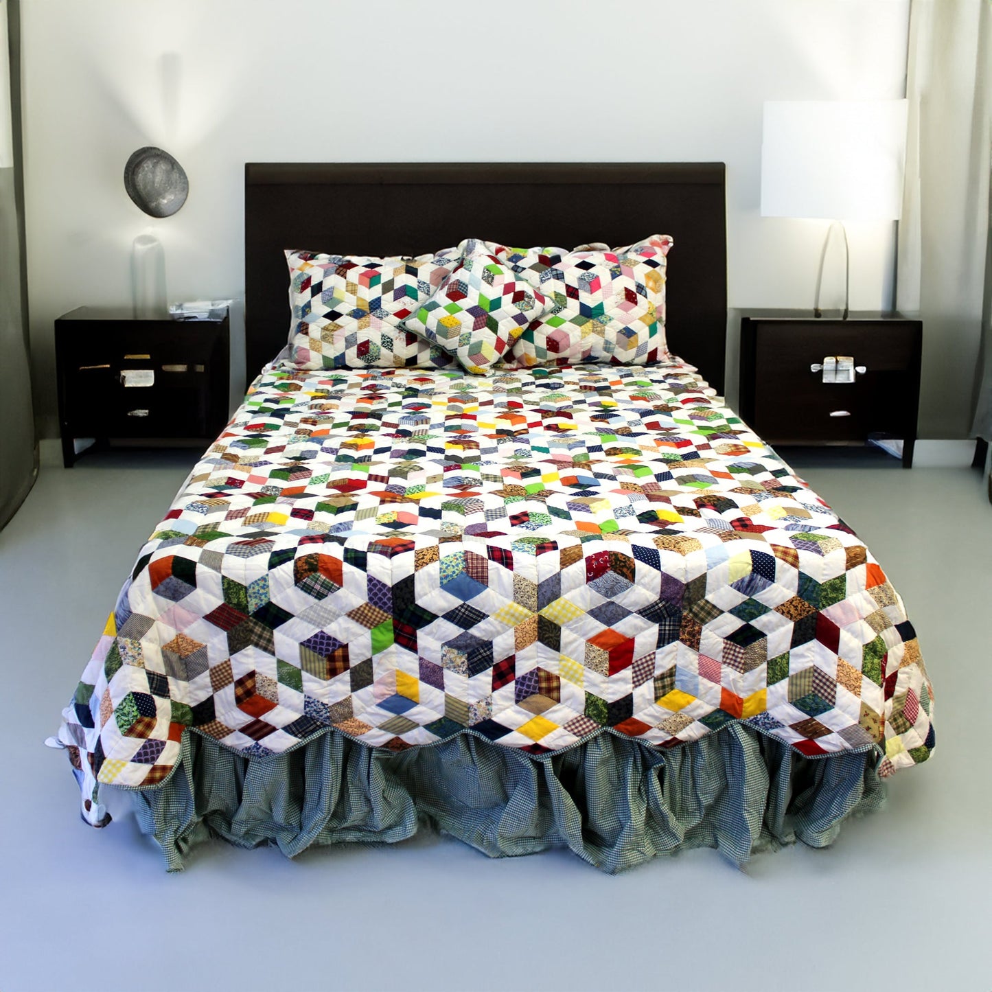 Grandma Memories King Quilt | Handmade Nostalgic Quilt with Multicolored Six-Pointed Stars and Hexagon Patterns