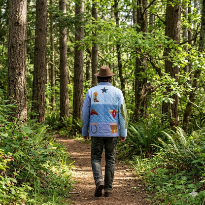 Western Horse Friends Patch Magic Jacket – Handmade Quilted Cotton Jacket with Countryside Horse Artwork
