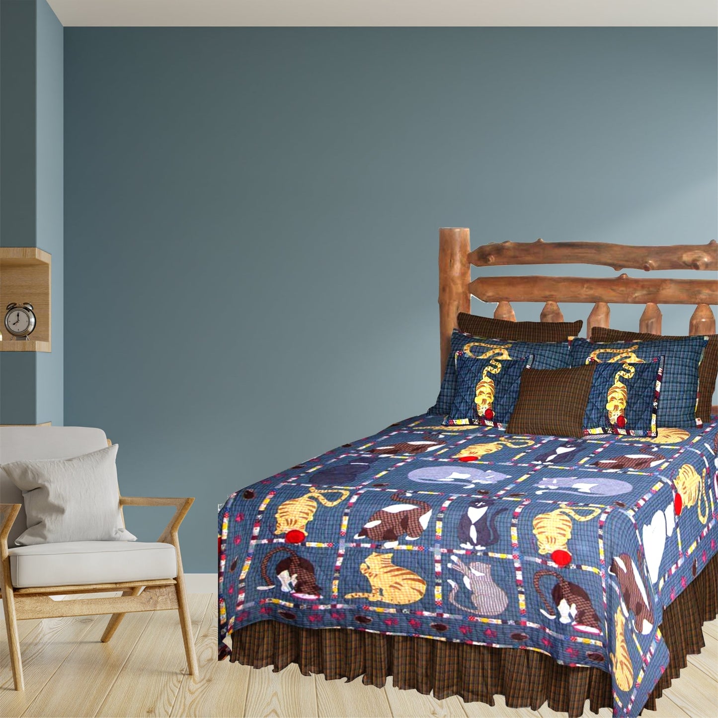 Kitty and Meow Quilt, Hand cut and Appliqued cotton fabric motifs.