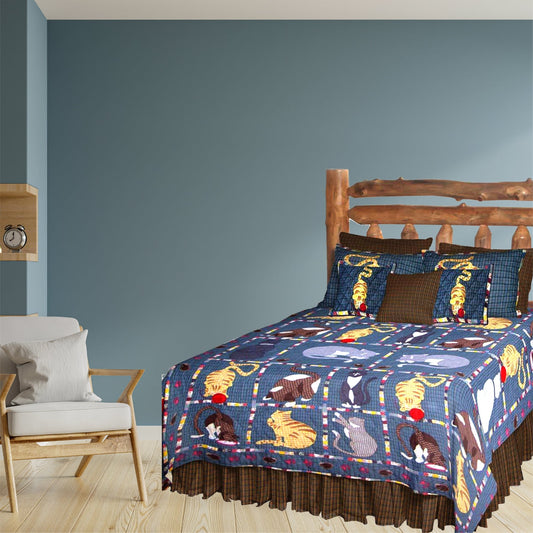 Kitty and Meow Quilt, Hand cut and Appliqued cotton fabric motifs.