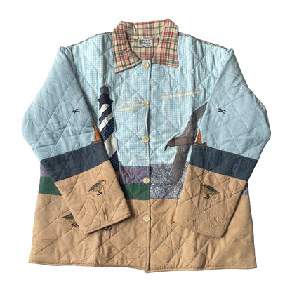 Coastal Elegance Reversible Quilted Cotton Jacket | Lighthouse-Inspired Design, Regular Fit, Soft Cotton Filling for Comfort | Extra Small