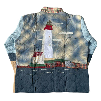 Coastal Elegance Reversible Quilted Cotton Jacket | Lighthouse-Inspired Design, Regular Fit, Soft Cotton Filling for Comfort | Extra Small