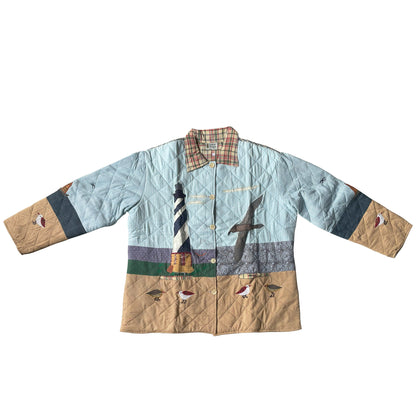 Coastal Elegance Reversible Quilted Cotton Jacket | Lighthouse-Inspired Design, Regular Fit, Soft Cotton Filling for Comfort | Extra Small