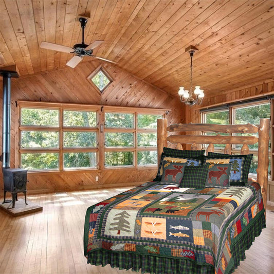 Up North Woods Quilt, Hand cut and Appliqued cotton fabric motifs.