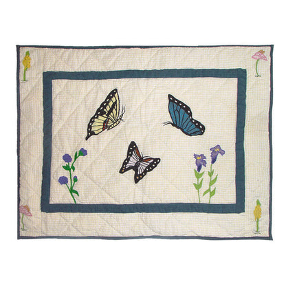 Flutterring Butterflies Quilt, Hand cut and Appliqued cotton fabric motifs.