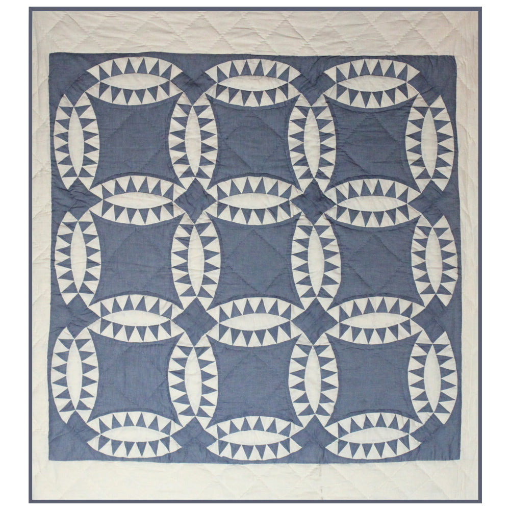 Blue Wedding Ring Quilt, Hand cut and Patchwork cotton fabric blocks.