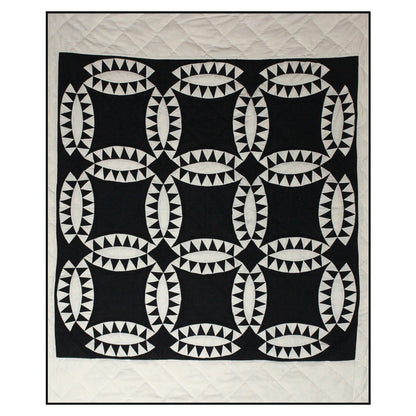 Black Wedding Ring Quilt, Hand cut and Patchwork cotton fabric blocks.