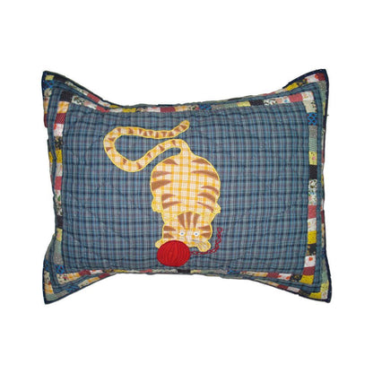 Kitty and Meow Quilt, Hand cut and Appliqued cotton fabric motifs.
