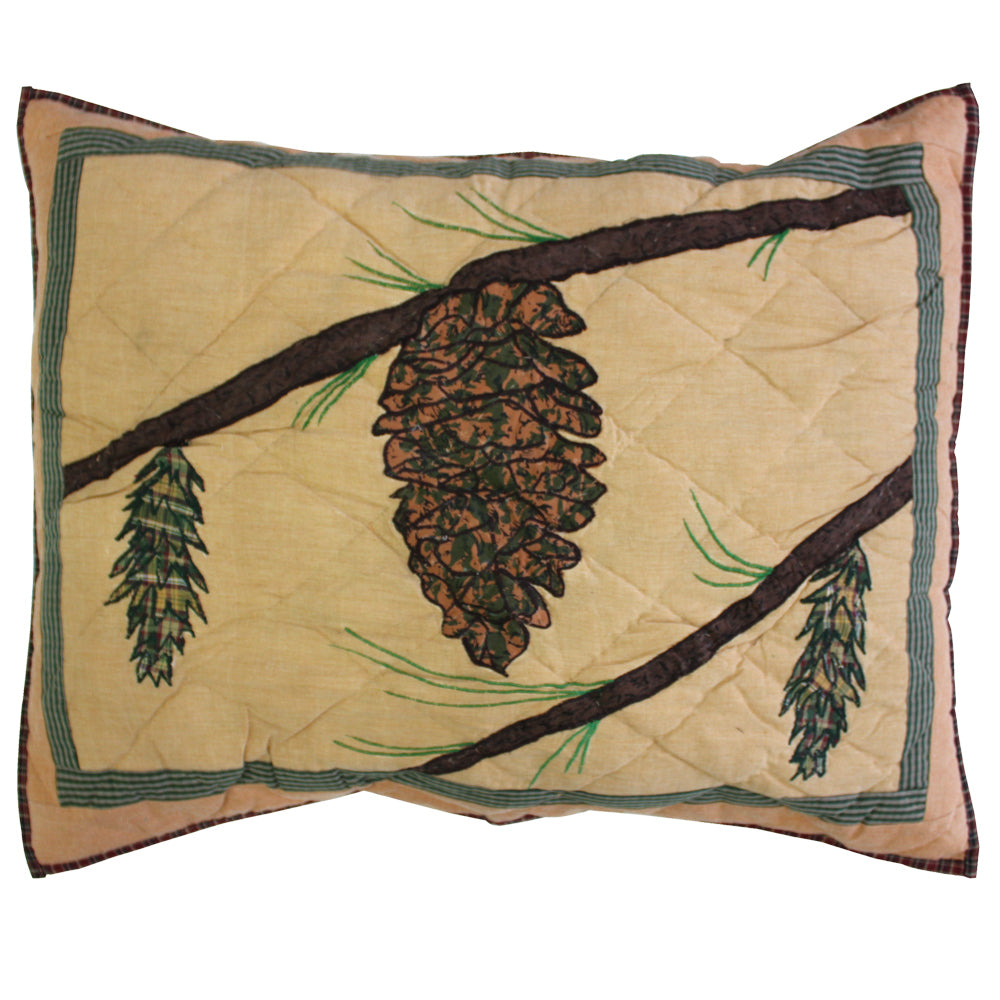 Quilted Pinecones Quilt, Hand cut and Appliqued cotton fabric motifs.
