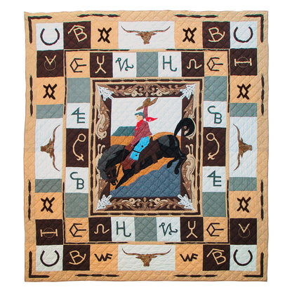 Wranglers Delight Quilt, Hand cut and Appliqued cotton fabric motifs.