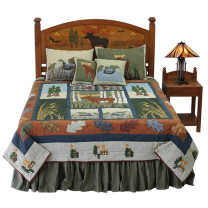Quilted Moose Quilt, Hand cut and Appliqued cotton fabric motifs.