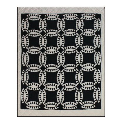 Black Wedding Ring Quilt, Hand cut and Patchwork cotton fabric blocks.