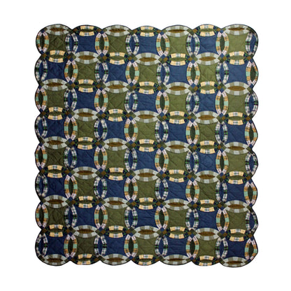 Chambray Wedding Ring Quilt, Hand cut and Patchwork cotton fabric blocks.
