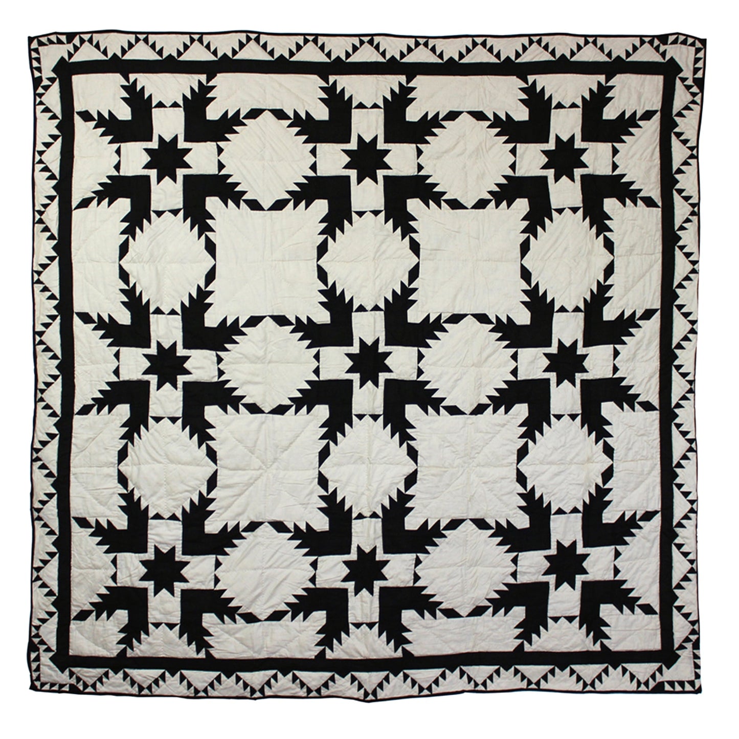 Coal Feathered Star Quilt, Hand cut and Patchwork cotton fabric blocks.