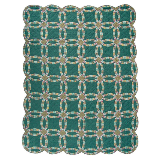 Patch Magic Quilts - Green Double Wedding Ring Queen Quilt 85"W x 95"L