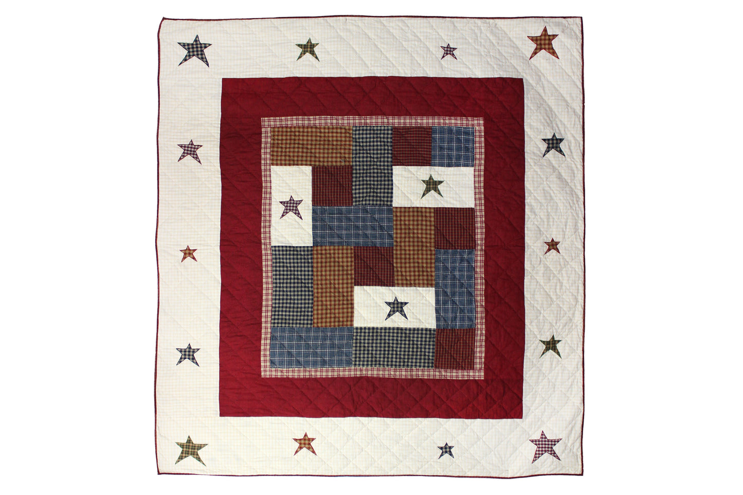 Countryside Star Quilt | Queen size Quilt - Handmade, 100% Cotton Reversible Quilt with Rustic Patchwork & Appliqué Stars