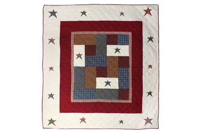 Countryside Star Quilt | Queen size Quilt - Handmade, 100% Cotton Reversible Quilt with Rustic Patchwork & Appliqué Stars