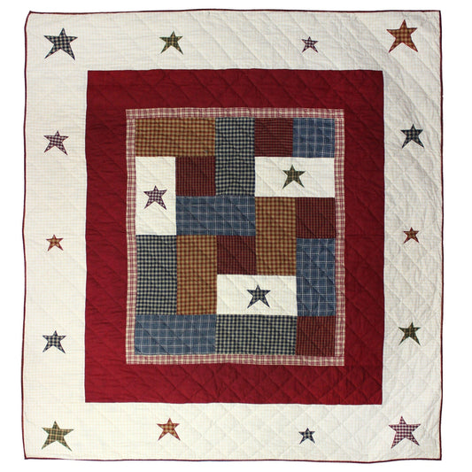 Patch Magic’s Woodland Square - Patchwork and Embroidery Mix Lap / Throw Quilt -  Filled with Soft Cotton, Handmade, 100% Cotton Throw/Lap Quilt 