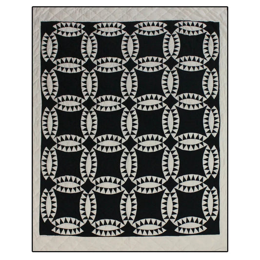 Black Wedding Ring Quilt, Hand cut and Patchwork cotton fabric blocks.