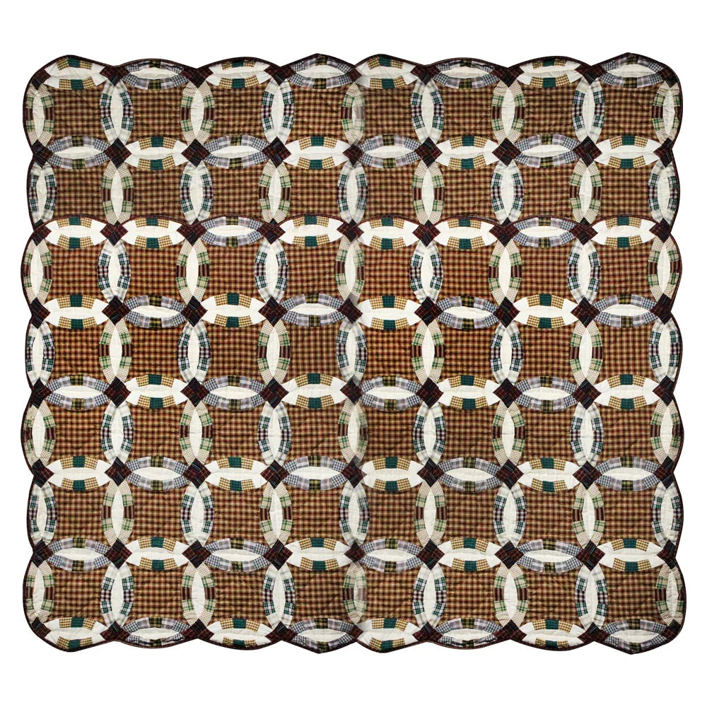 Farmland Wedding Ring Quilt, Hand cut and Patchwork cotton fabric blocks.