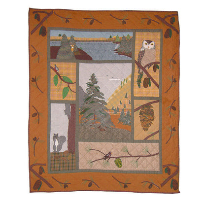 Quilted Pinecones Quilt, Hand cut and Appliqued cotton fabric motifs.