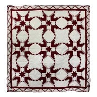 Ruby Feathered Star Quilt, Hand cut and Patchwork cotton fabric blocks.