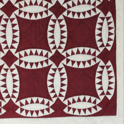 Red Wedding Ring Quilt, Hand cut and Patchwork cotton fabric blocks.