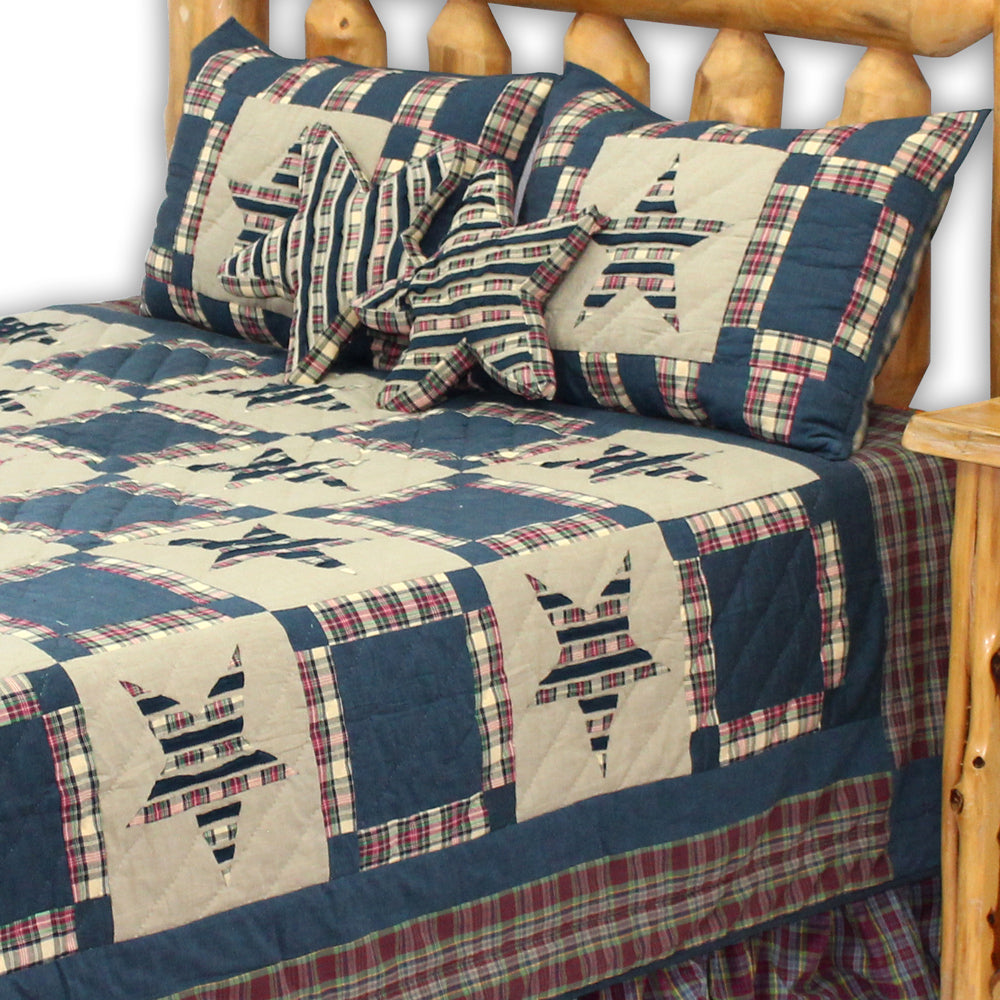 Tartan Star Quilt, Hand cut and Patchwork cotton fabric blocks.