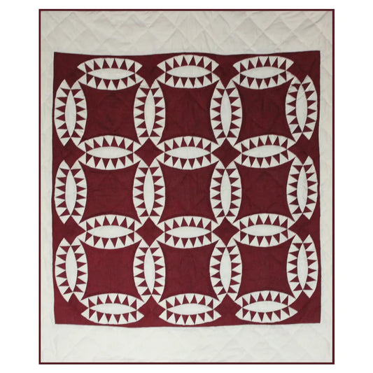 Red Wedding Ring Quilt, Hand cut and Patchwork cotton fabric blocks.