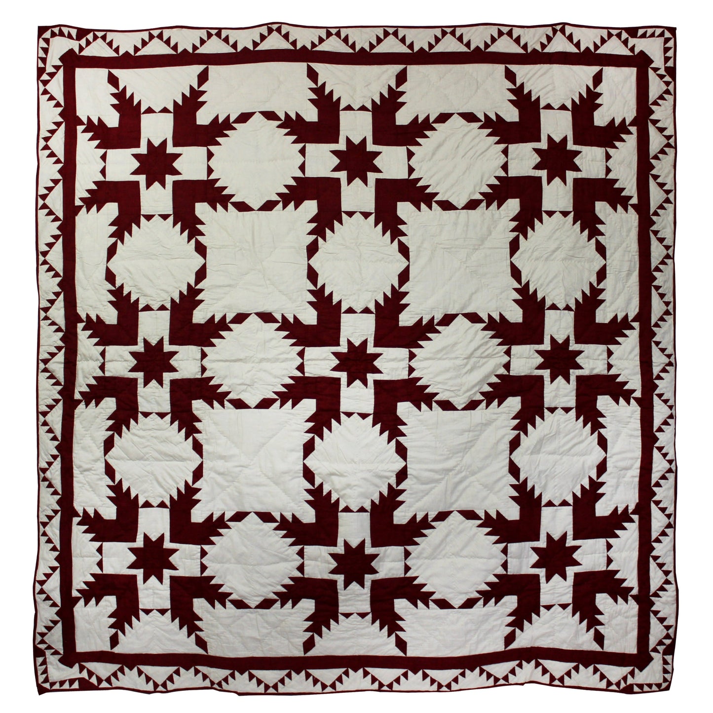 Ruby Feathered Star Quilt, Hand cut and Patchwork cotton fabric blocks.