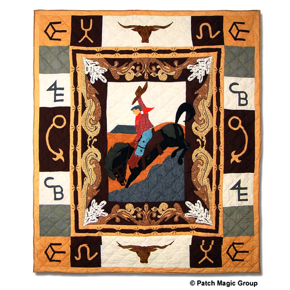 Patch Magic’s Brand Western - Embroidered Lap / Throw Quilt -  Filled with Soft Cotton, Handmade, 100% Cotton Throw/Lap Quilt. 