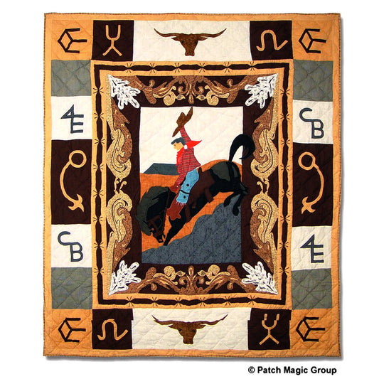Patch Magic’s Brand Western - Embroidered Lap / Throw Quilt -  Filled with Soft Cotton, Handmade, 100% Cotton Throw/Lap Quilt. 