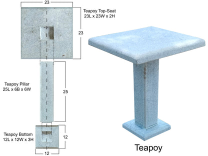 Elegant Natural Granite Stone Garden Seating | 4 Seater Square Stool and Teapoy Ensemble Set